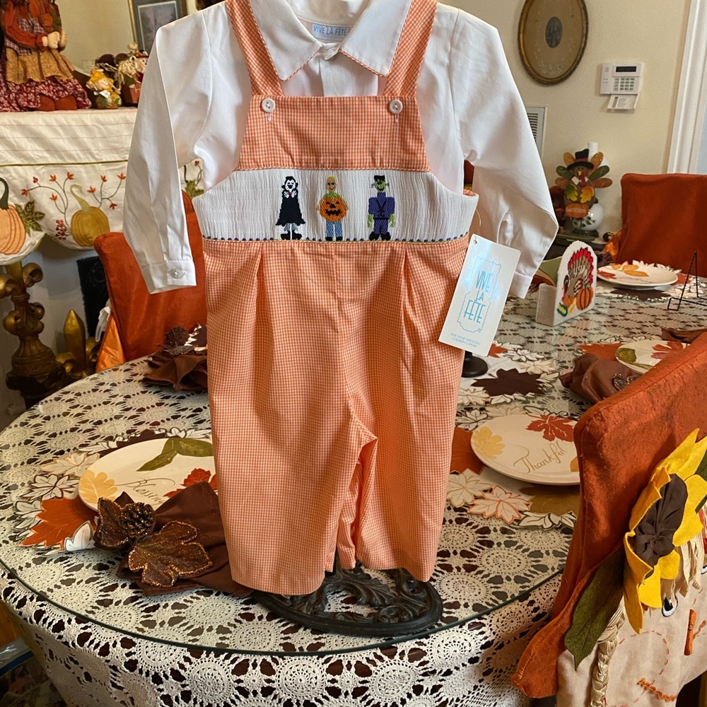 NWT Vive La Fete Smocked Infant Boys Halloween theme Longall size 12 months - Picture 11 of 16